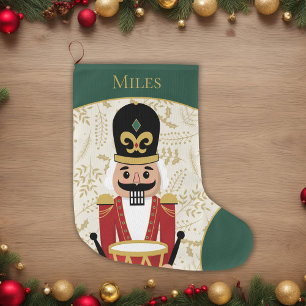 Whimsical Nutcracker Green and Beige Large Christmas Stocking