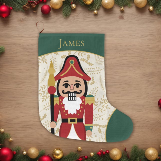 Whimsical Nutcracker Green and Beige Large Christmas Stocking (Creator Uploaded)