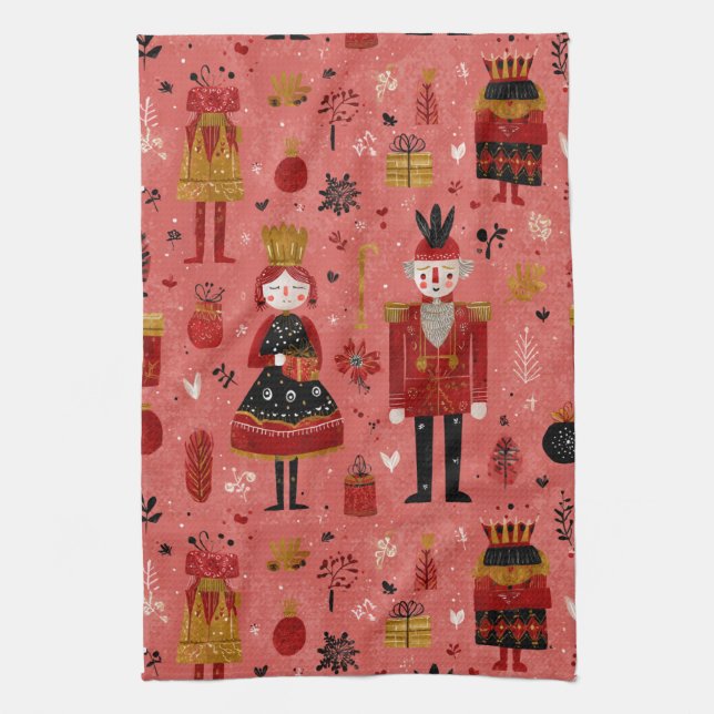 Whimsical Nutcracker Holiday Pattern Tea Towel (Vertical)