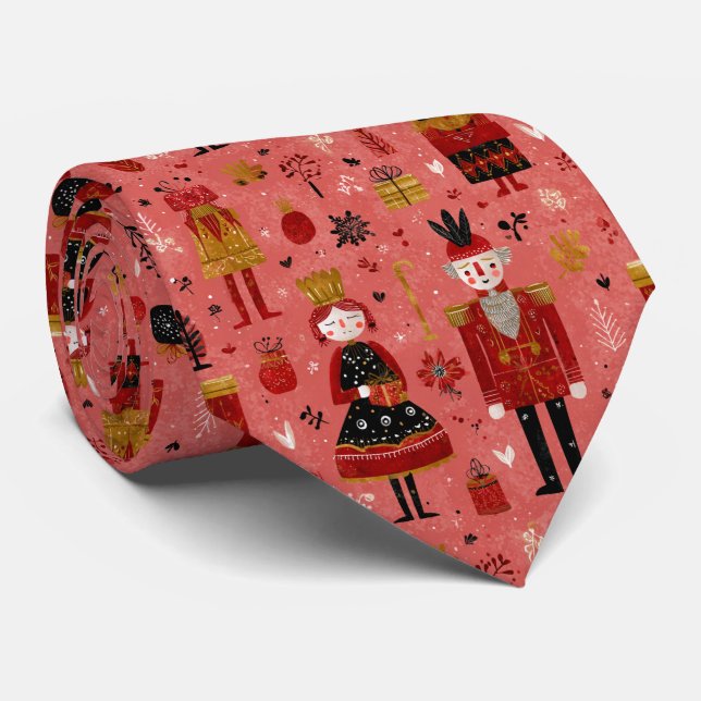 Whimsical Nutcracker Holiday Pattern Tie (Rolled)