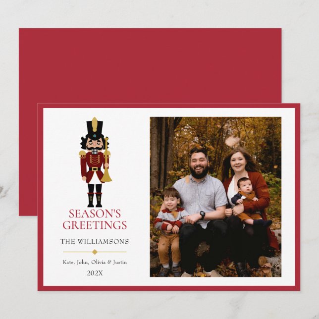 Whimsical Nutcracker in Red Flat Holiday Card (Front/Back)