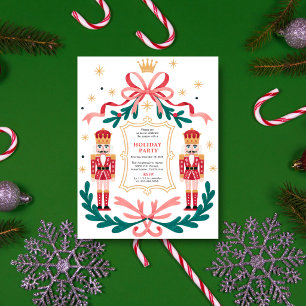 Whimsical Nutcracker Pair Ornate Ribbon Holiday Card