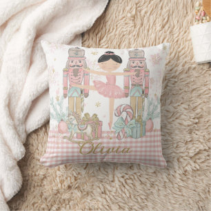 Whimsical Nutcracker Pastel Pink Christmas Ballet Cushion