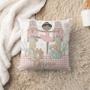 Whimsical Nutcracker Pastel Pink Christmas Ballet Cushion