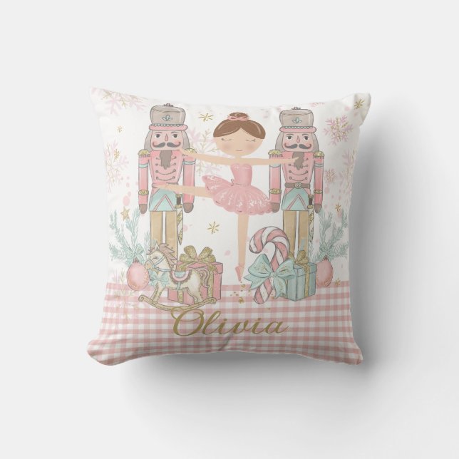 Whimsical Nutcracker Pastel Pink Christmas Ballet  Cushion (Front)