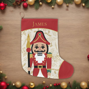 Whimsical Nutcracker Red and Beige Large Christmas Stocking