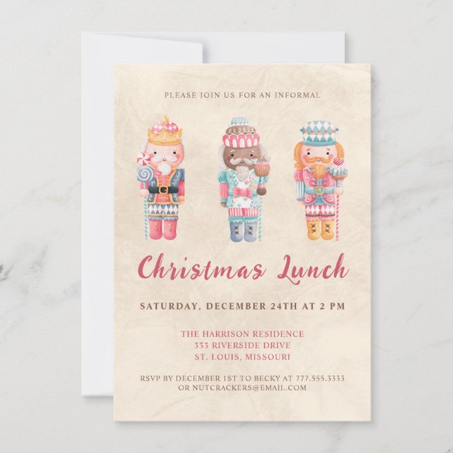 Whimsical Nutcrackers Christmas Lunch Invite (Front)