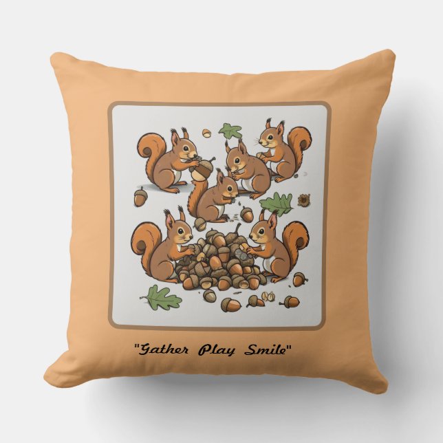 "Whimsical Nutty Squirrel Activity" Cushion (Front)