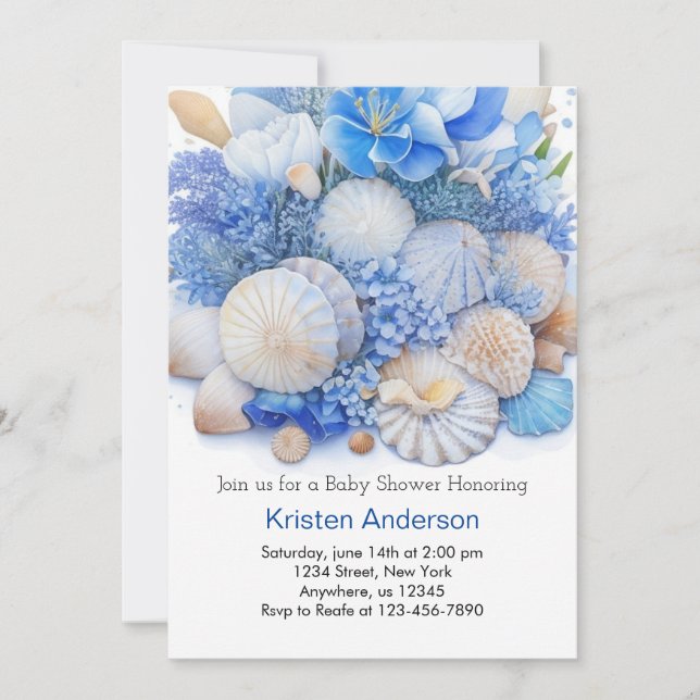 Whimsical Ocean Blue Beach Boy Baby Shower Invitation (Front)