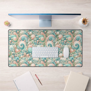 Whimsical Ocean Breeze: Pastel Sea Swirls in Cotta Desk Mat