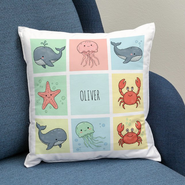 Whimsical Ocean Friends Doodles Cushion (Creator Uploaded)