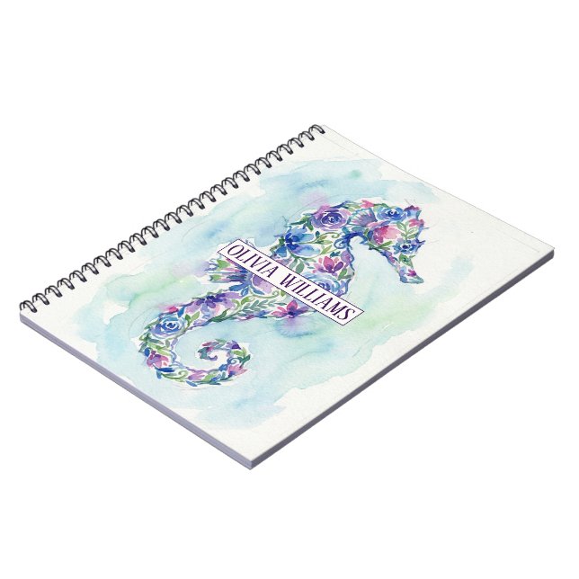 Whimsical Ocean Seahorse Botanical Flowers Notebook (Left Side)