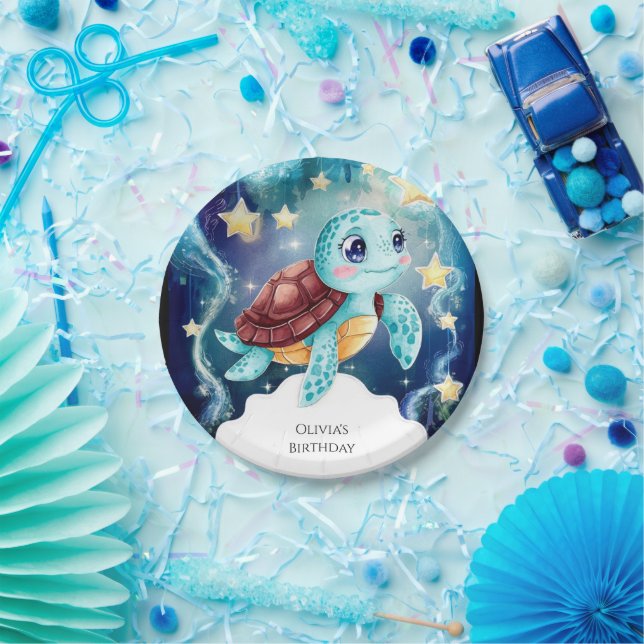 Whimsical Ocean Underwater Turtle Birthday Paper Plate (Party)