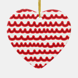 Whimsical Ocean Waves Red Ceramic Tree Decoration