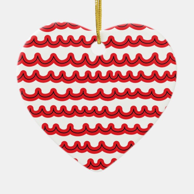 Whimsical Ocean Waves Red Ceramic Tree Decoration (Front)