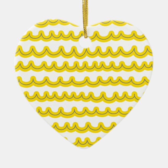 Whimsical Ocean Waves Yellow Ceramic Tree Decoration (Front)
