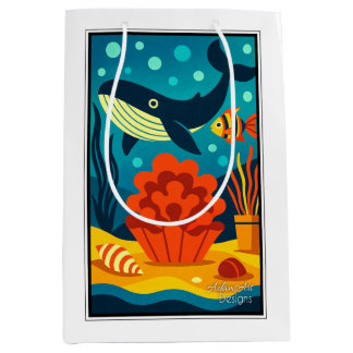 Whimsical Ocean Whale & Coral Reef Medium Gift Bag