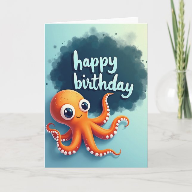 Whimsical Octopus Birthday Card (Front)