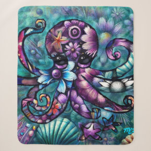 Whimsical Octopus Floral Teal Purple Blue Coastal Sherpa Blanket