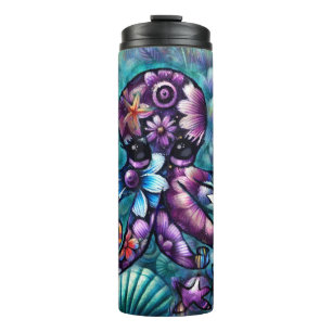 Whimsical Octopus Floral Teal Purple Blue Coastal Thermal Tumbler