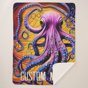 Whimsical Octopus with Personalised Name Sherpa Blanket