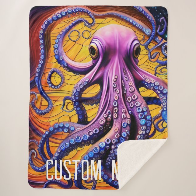 Whimsical Octopus with Personalised Name Sherpa Blanket (Front)