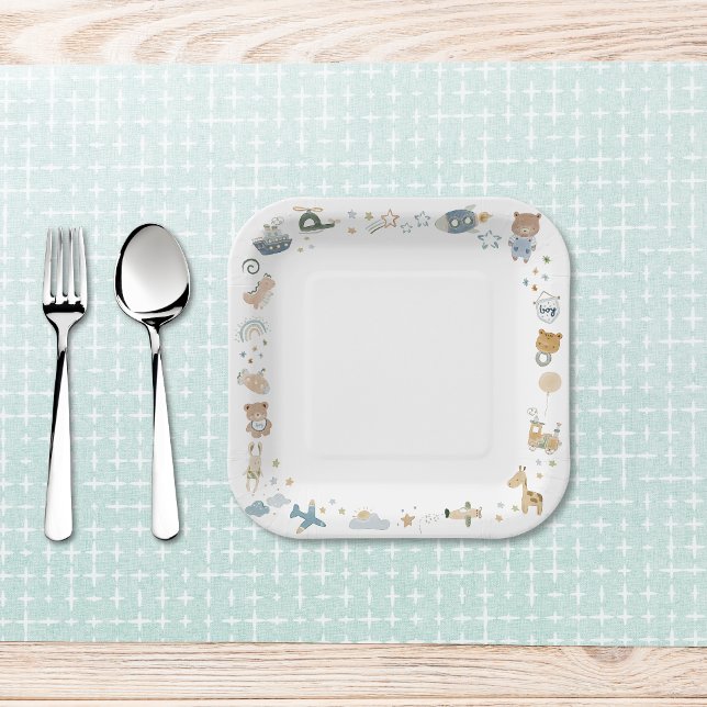Whimsical Oh Boy Watercolor Doodle Baby Shower Paper Plate (Whimsical Oh Boy Watercolor Doodle Baby Shower Paper Plates)