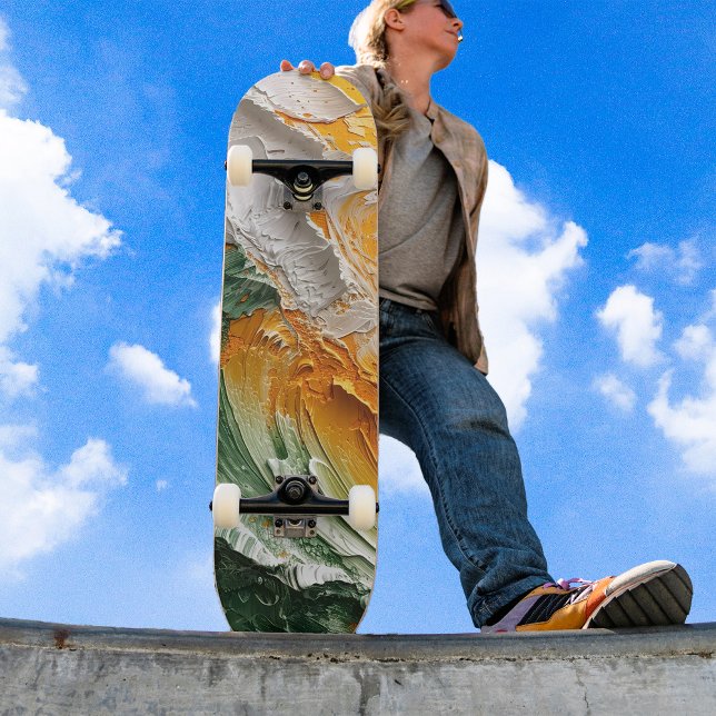 Whimsical Oil Paint White Yellow Green Skateboard (Creator Uploaded)
