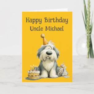 Whimsical Old English Sheepdog Birthday Card