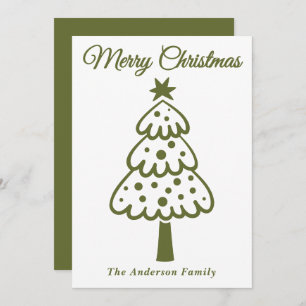 Whimsical Olive Green Hand Drawn Christmas Tree Holiday Card