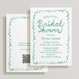 Whimsical Olive Green QR Code Bridal Shower Invitation