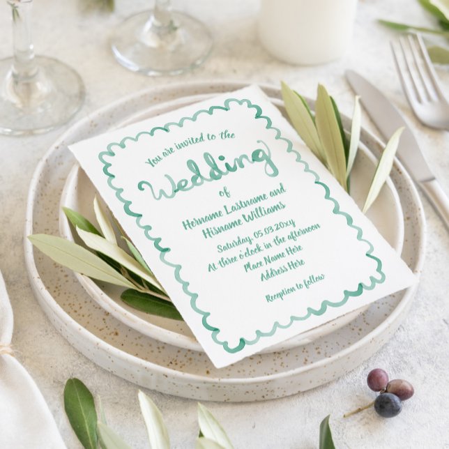 Whimsical Olive Green Watercolor Wedding Invitation (Creator Uploaded)