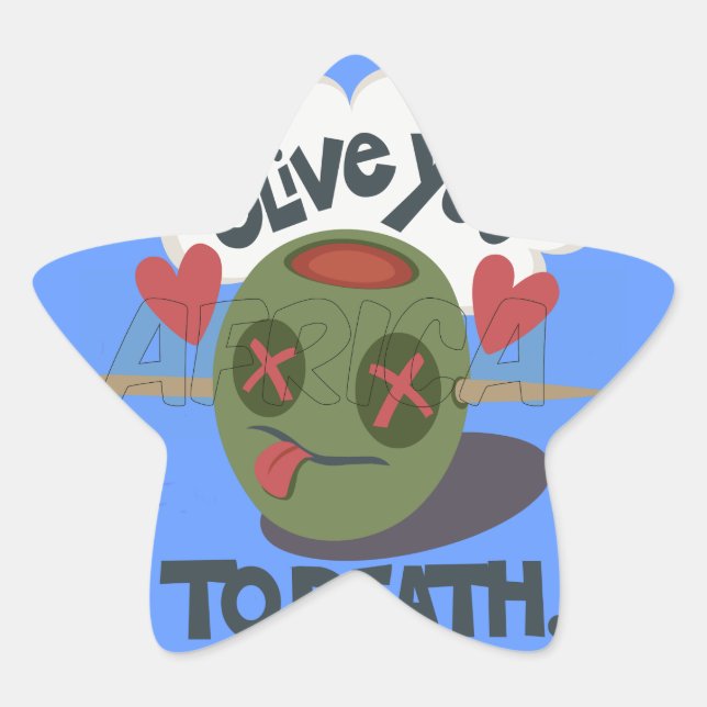 Whimsical "Olive My Heart" Funny Face Design Star Sticker (Front)