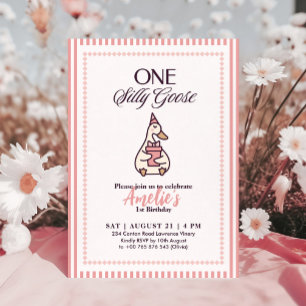 Whimsical One Silly Goose Birthday Invitation