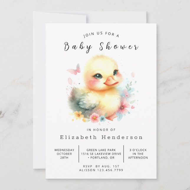 Whimsical Online Duck Baby Shower  Invitation (Front)