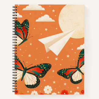 Whimsical Orange Boho Nature Butterfly Moon Notebook
