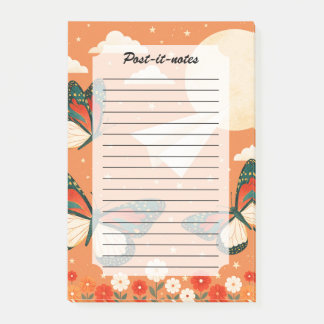 Whimsical Orange Boho Nature Butterfly Moon Post-it Notes