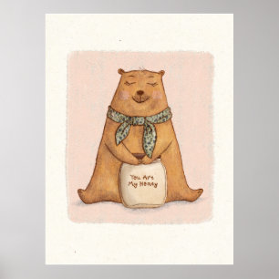 Whimsical Orange Brown Bear  Poster