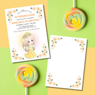 Whimsical Orange Dress Princess Floral Birthday  Invitation