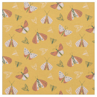 Whimsical Orange Ecru Moths Fabric