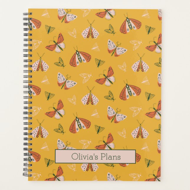 Whimsical Orange Ecru Moths Personalised Planner (Front)