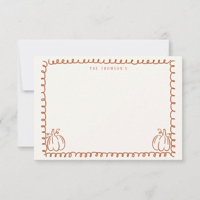 Whimsical orange Fall pumpkin note card (Front)