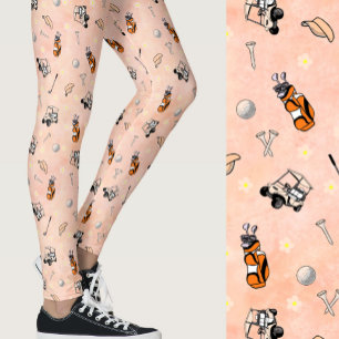Whimsical orange girly golf themed patterned leggings