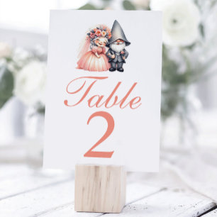 Whimsical Orange & Grey Gnome Wedding Table Number