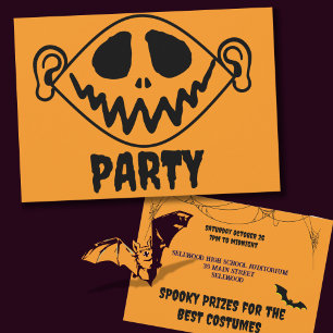 Whimsical Orange Monster Face Halloween Party Invitation