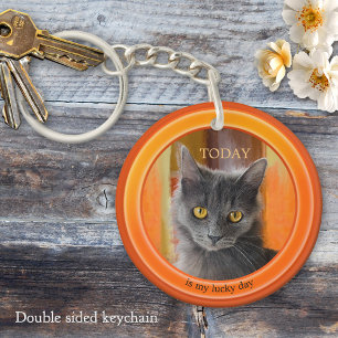 Whimsical Orange Photo Cat Keychain