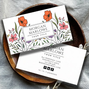 Whimsical Orange Pink Cute Boho Floral   Retro Business Card