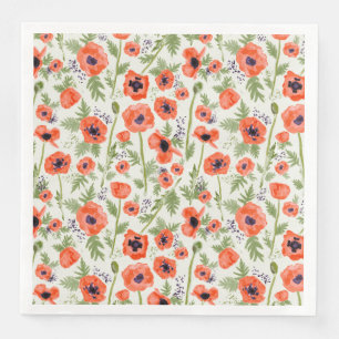 Whimsical Orange Poppies Watercolor Flowers Napkin