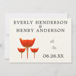 Whimsical Orange Poppy Wedding Save the Date Invitation