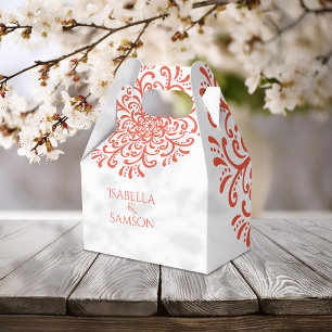 Whimsical Orange Red Flourish Wedding Favour Box